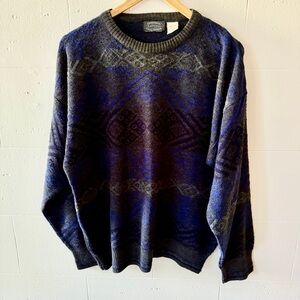 Vintage Eaton Blue and Gray Wool Blend Patterned Sweater